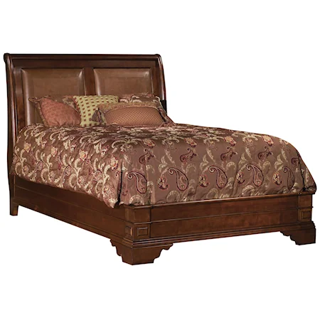 Queen-Size Platform Bed with Leather Upholstered Sleigh Headboard